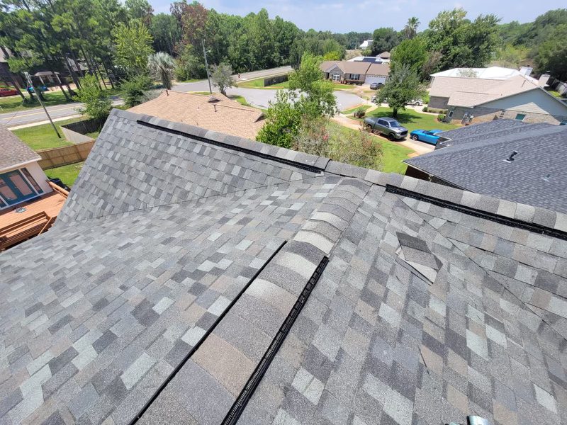 Close-up of architectural shingle detail after repair